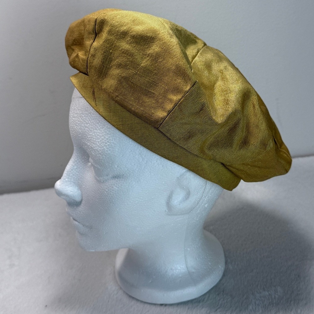 Star of Siam Vintage Hand Woven Thai Silk Retro Beret Gold‎ Mustard Pure Raw Hat